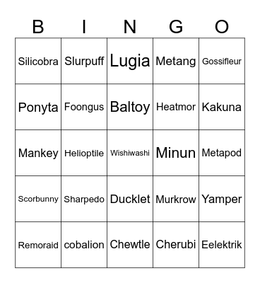 pokemon Bingo Card