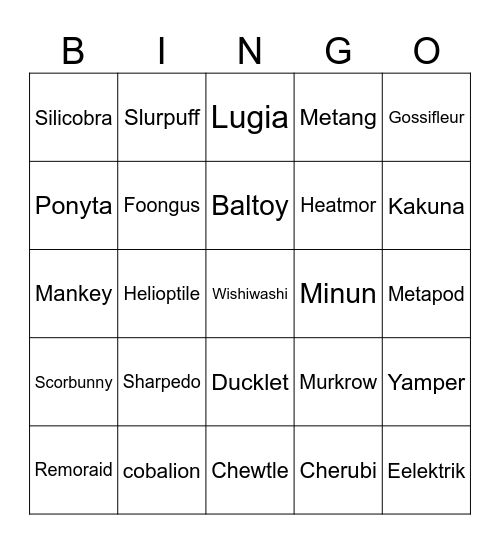 pokemon Bingo Card