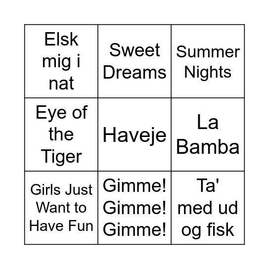 Musikbingo Card