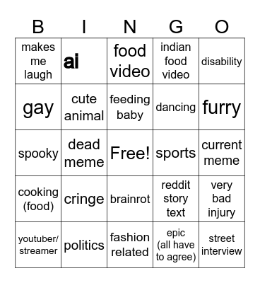 instagram reels bingo Card