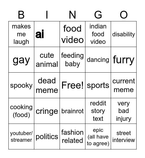 instagram reels bingo Card
