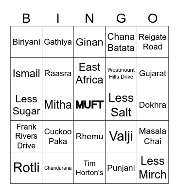 VALJI SENIORS FUN Bingo Card