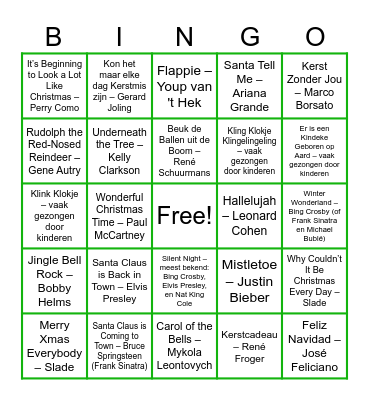 Kerst Bingo - muziek Bingo Card