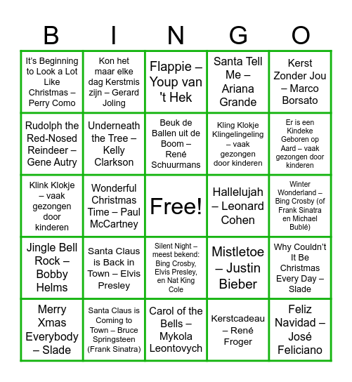 Kerst Bingo - muziek Bingo Card