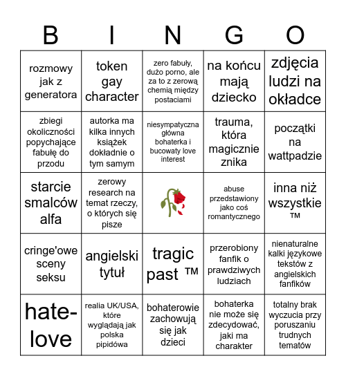 chujowe książki polskich autorek bingo Card