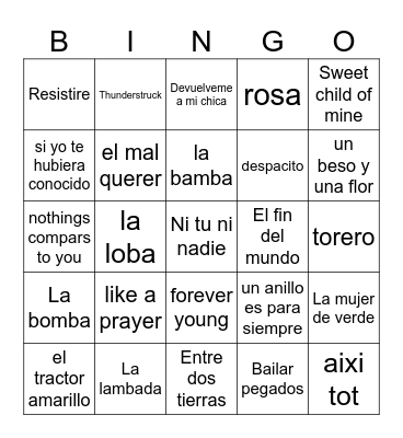 Bingo Musical Bingo Card