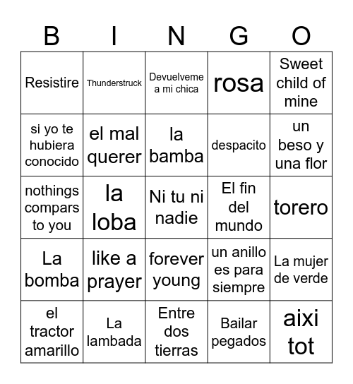 Bingo Musical Bingo Card