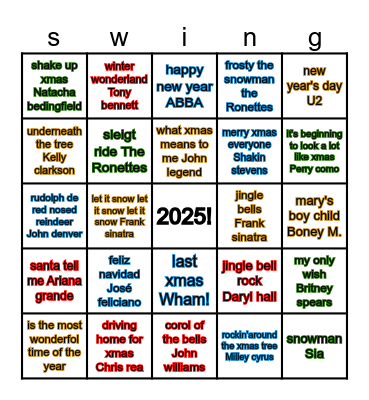 Xmas and New Year Zwingo Bingo Card