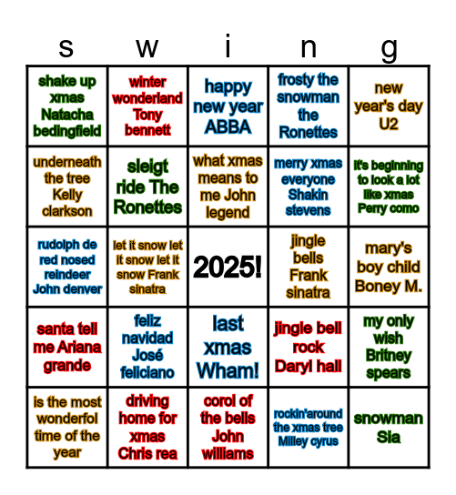 Xmas and New Year Zwingo Bingo Card