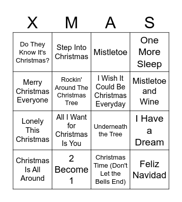Xmas Music Bingo Card