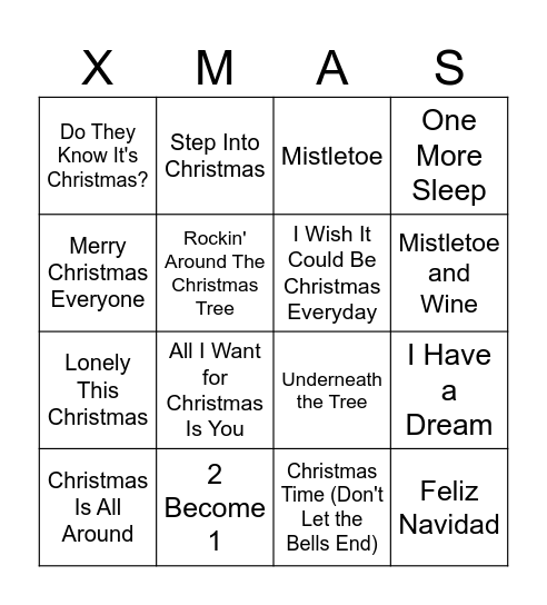 Xmas Music Bingo Card