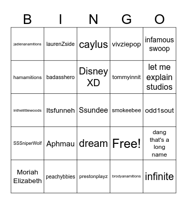YouTuber bingo card Bingo Card