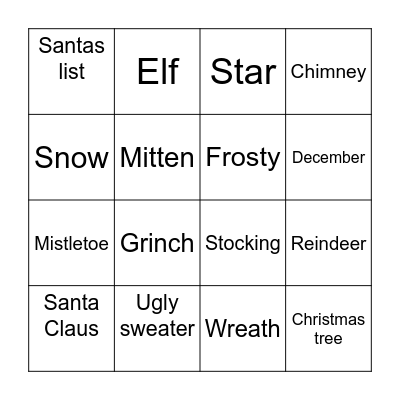 Christmas bingo Card