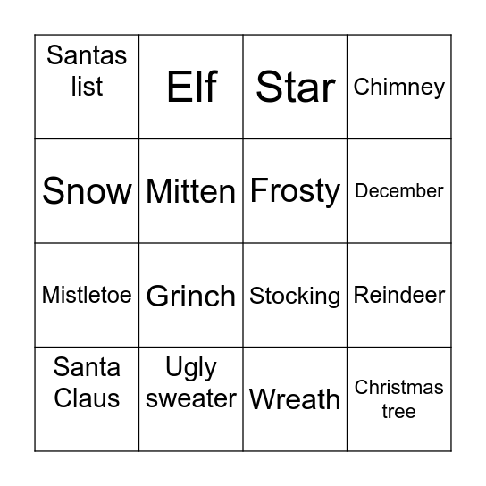 Christmas bingo Card