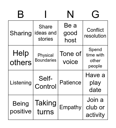 Making Friends Bingo Card