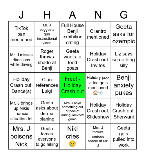 Jhango Xmas Bingo Card
