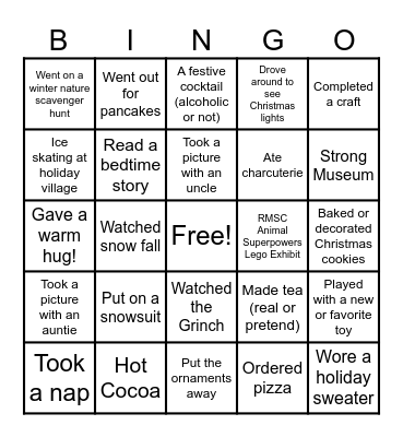 Winter Break Bingo Card