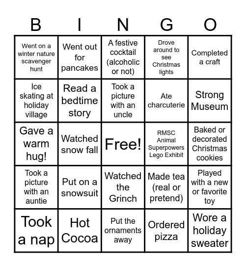 Winter Break Bingo Card