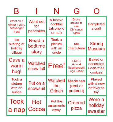 Winter Break Bingo Card