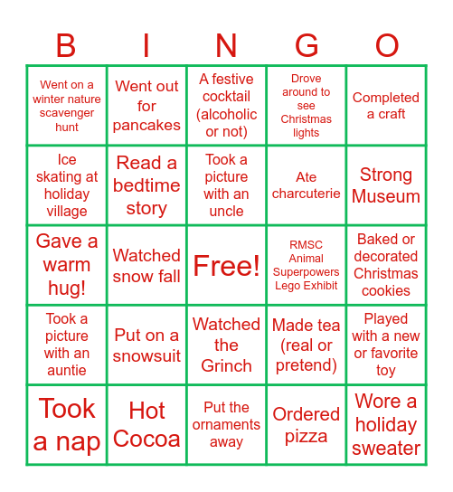 Winter Break Bingo Card