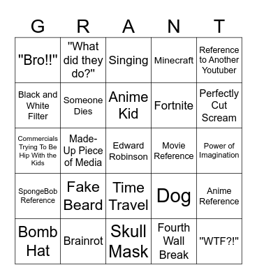 Grant Wisler Bingo Card