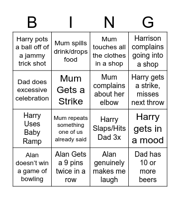 Bowling Bingo Bango Bingo Card