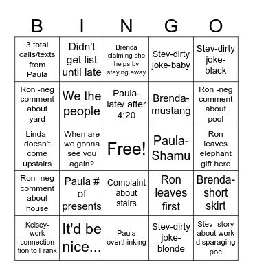 Gicka family xmas bingo Card
