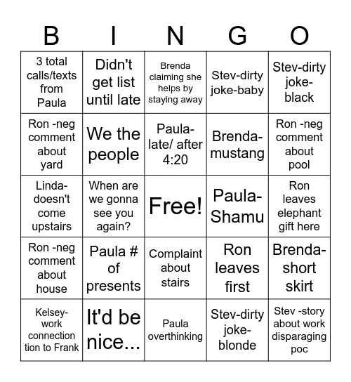 Gicka family xmas bingo Card