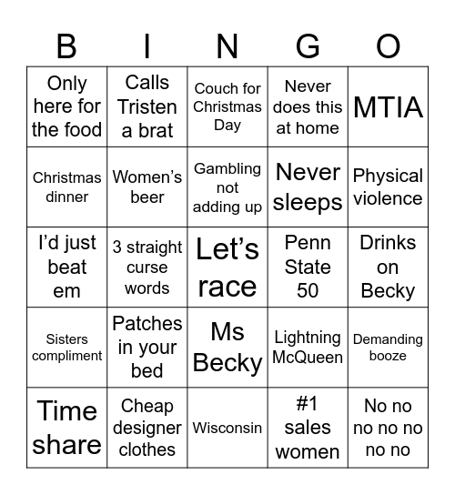 Definitely functional family Bingo Card