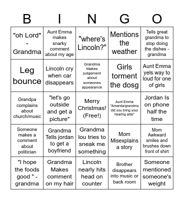 Baker Christmas Bingo Card
