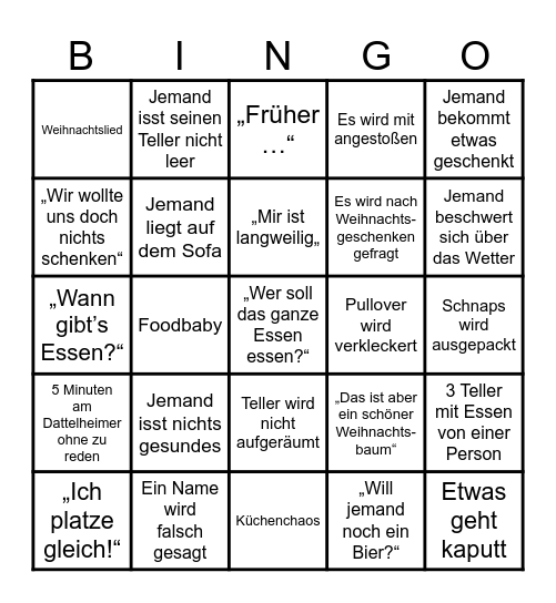 Bullshit Weihnachtsbingo Card