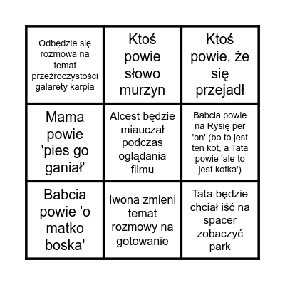 Wigilia 2024 bingo!!!!! Bingo Card