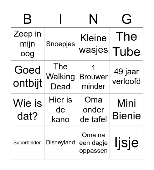 Kerst Bingo Card