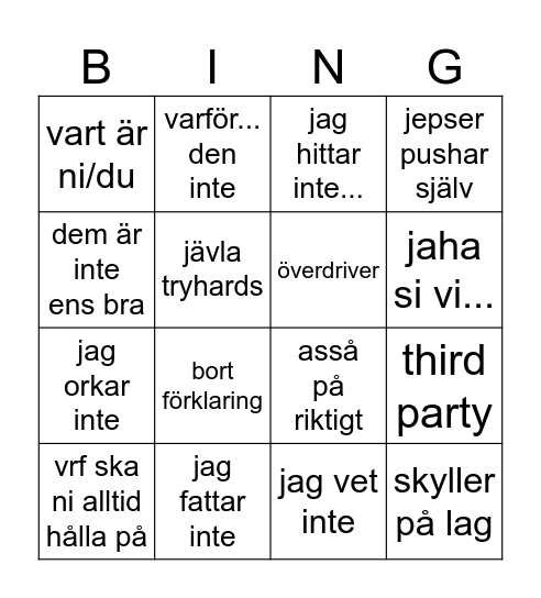 jesper quotes Bingo Card