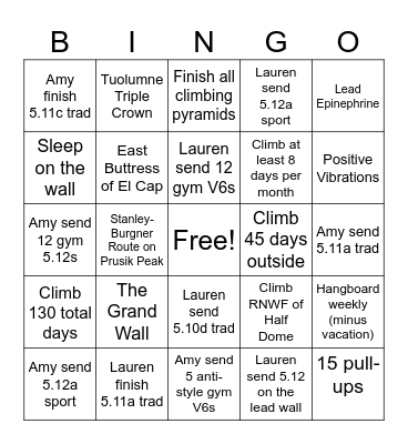 Climbing Bingo 2025 Bingo Card