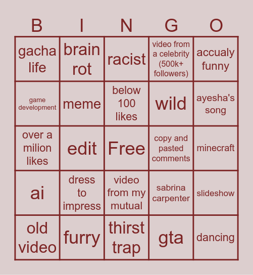Untitled Bingo Card