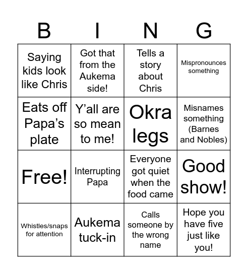 Annie Bingo Card