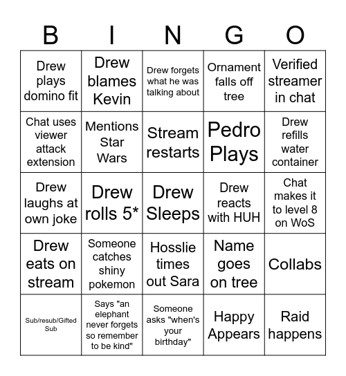 Birthday Countdown Stream Bingo Card