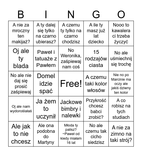 Wigilia typu chaos Bingo Card