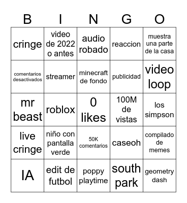 youtube shorts Bingo Card