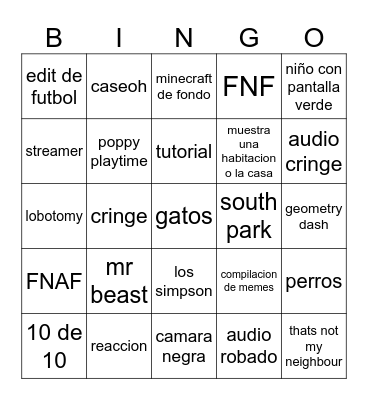 youtube shorts Bingo Card