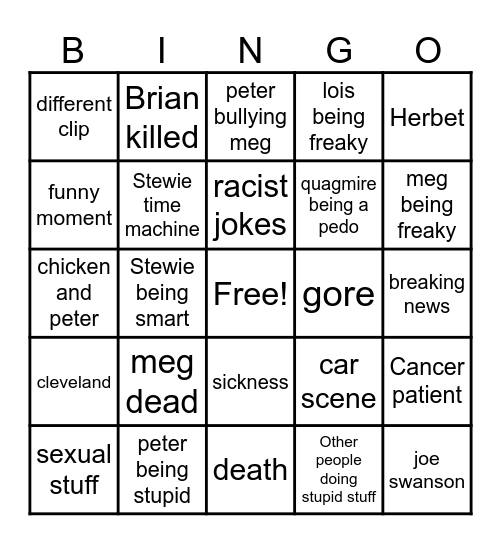 Family guy best moment bingo card Bingo Card