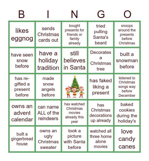 Virtual Holiday Bingo Card