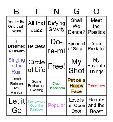 Musical Bingo Card