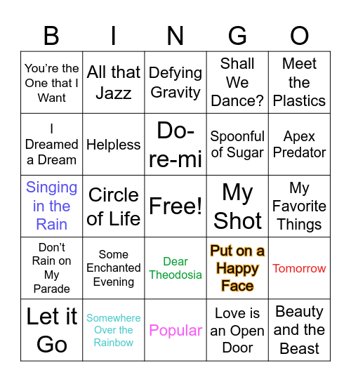 Musical Bingo Card