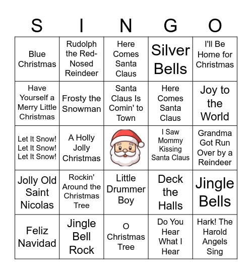 Christmas Song Bingo Card