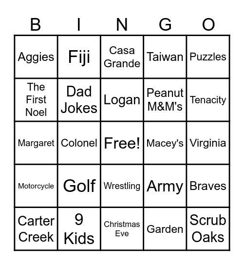 Grandpa Bingo Card