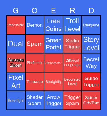 Geometry Dash Bingo Card