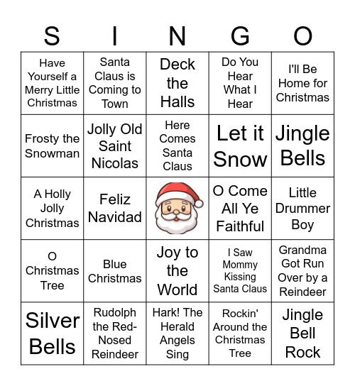 Christmas Song Bingo Card