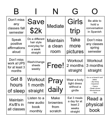 2025 Bingo Goals Bingo Card